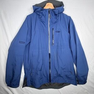 Outdoor Research Gore-Tex Rain Jacket Mens Large Blue Hooded Waterproof Shell